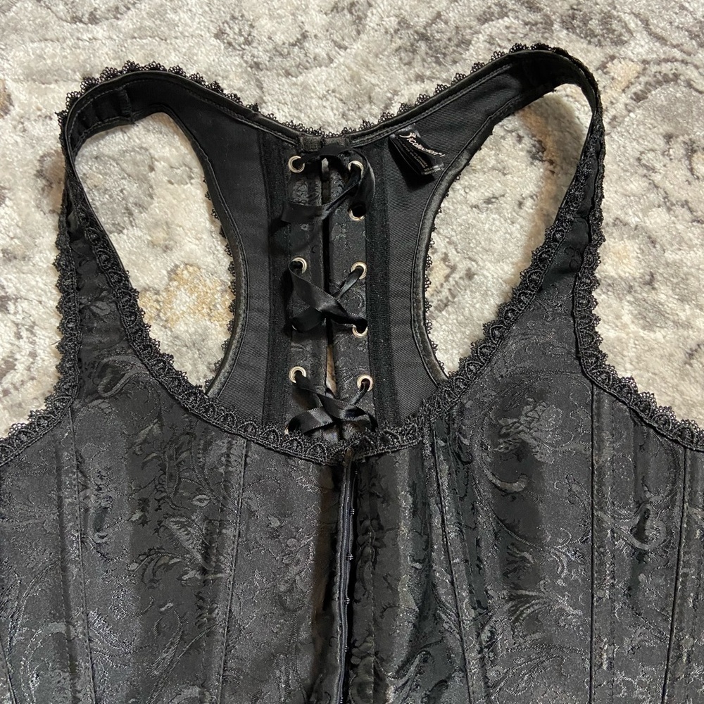 ICollection Black Brocade Racer Back Corset - Picture 4 of 9